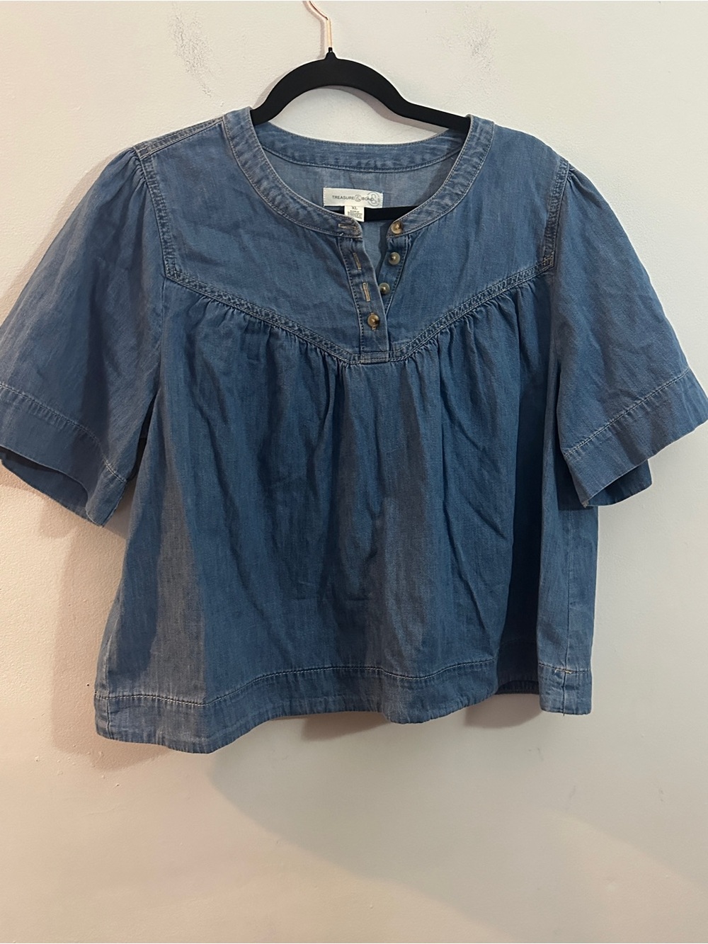 Treasure & Bond Washed Blue Denim Button-Up Top